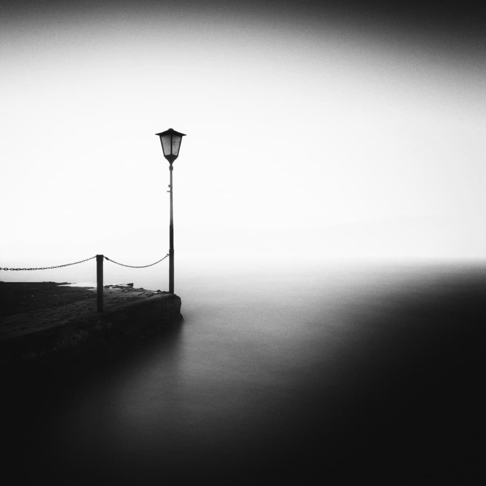 Misty Pier Lamppost by Alexej Schulz — canvas wall art
