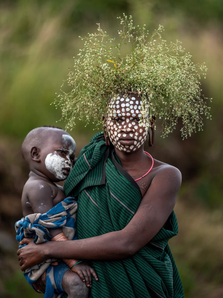 Tribal Mother and Child by HuongHoang — canvas wall art