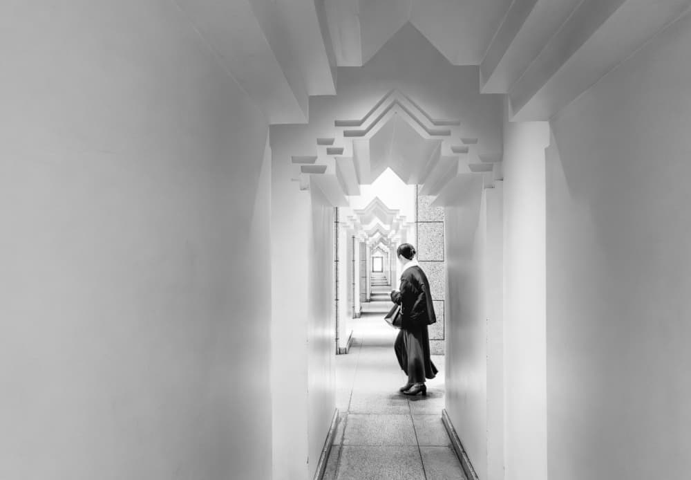 Woman In Archway Corridor by Haruyo Sakamoto — canvas wall art