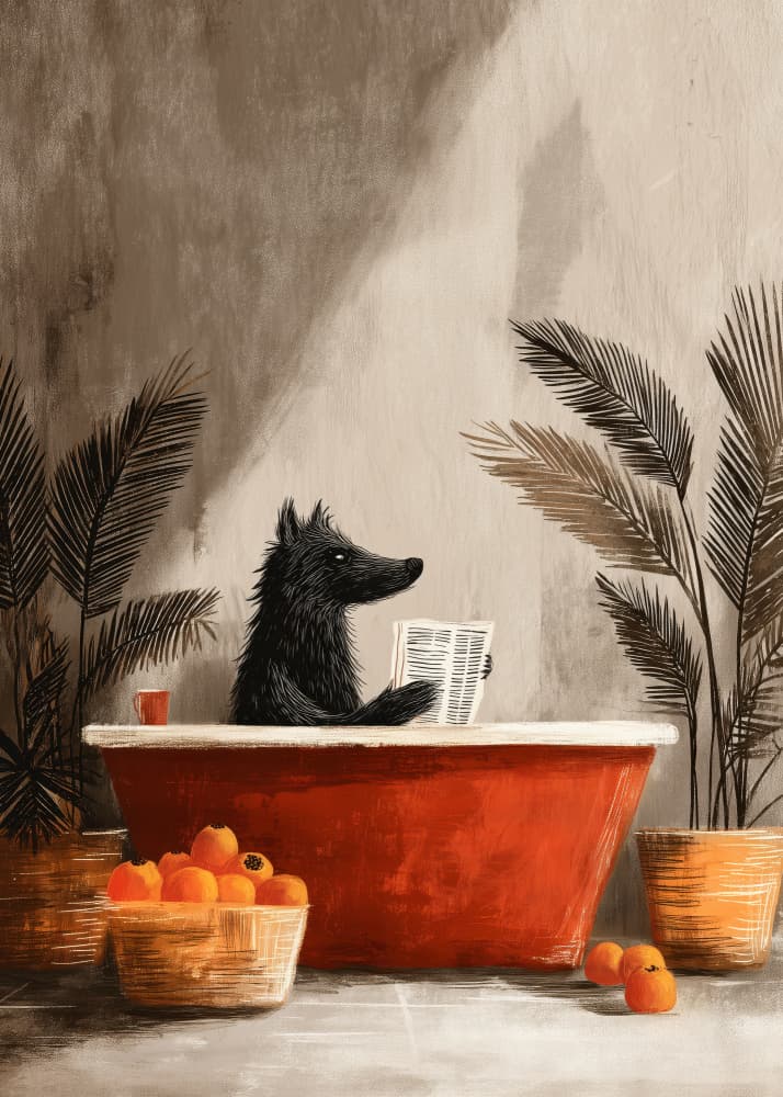 Black Wolf Bath Time by Justyna Jaszke — canvas wall art