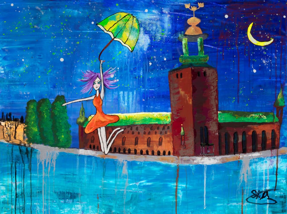 Whimsical Girl Stockholm Night by Sofia Toborg — canvas wall art