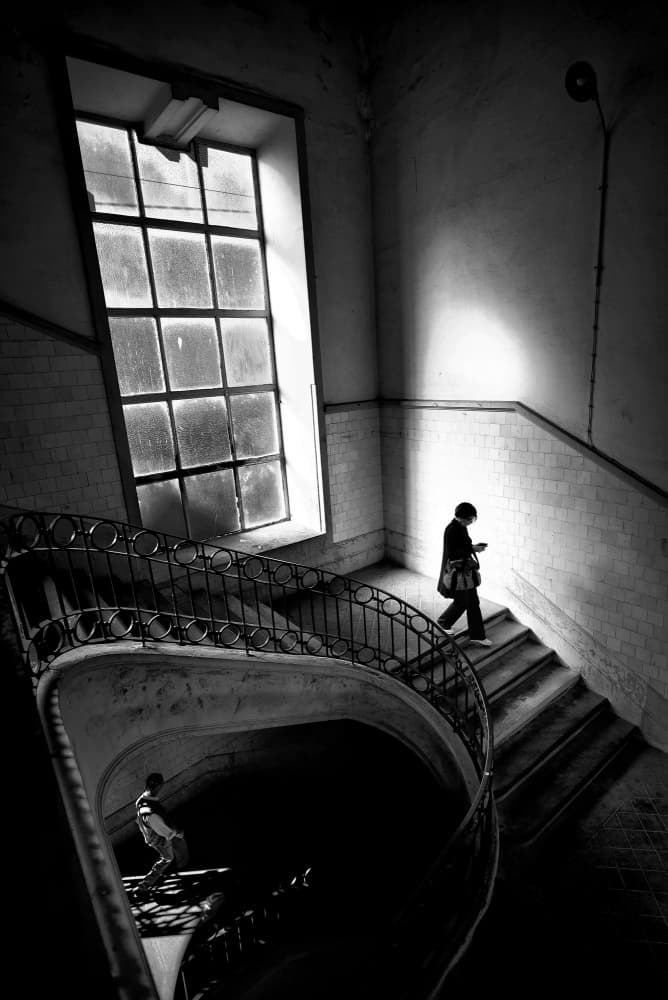Stairwell Light And Shadow by Jorge Pimenta — canvas wall art