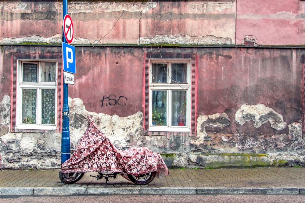 Urban Motorcycle Facade by Hilde Ghesquiere — canvas wall art