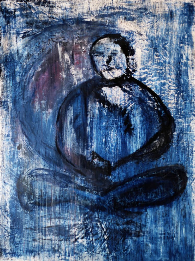 Meditating Blue Figure by RodMacIver — canvas wall art