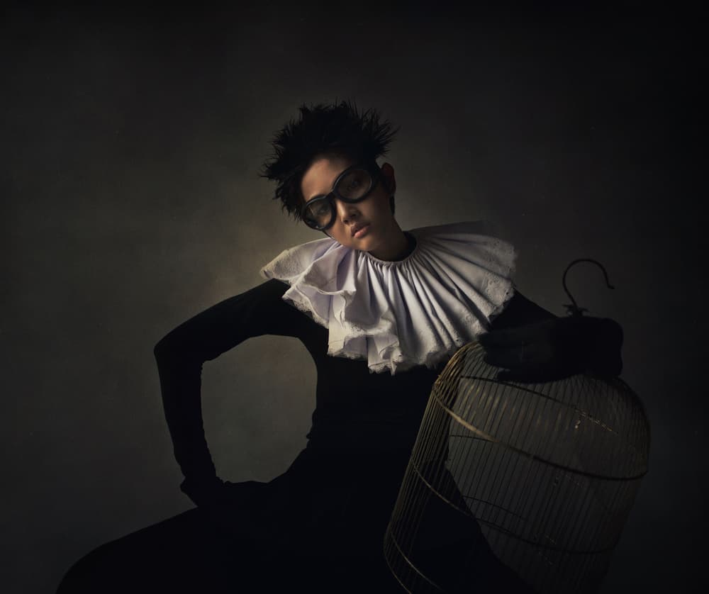 Mysterious Ruffled Collar Portrait by hardibudi — canvas wall art