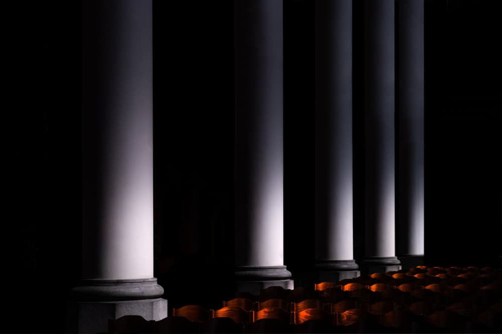 Dramatic Pillars Auditorium by Rolf Endermann — canvas wall art