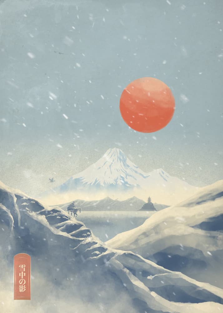 Snowy Mountain Red Sun by Fadil Roze — canvas wall art