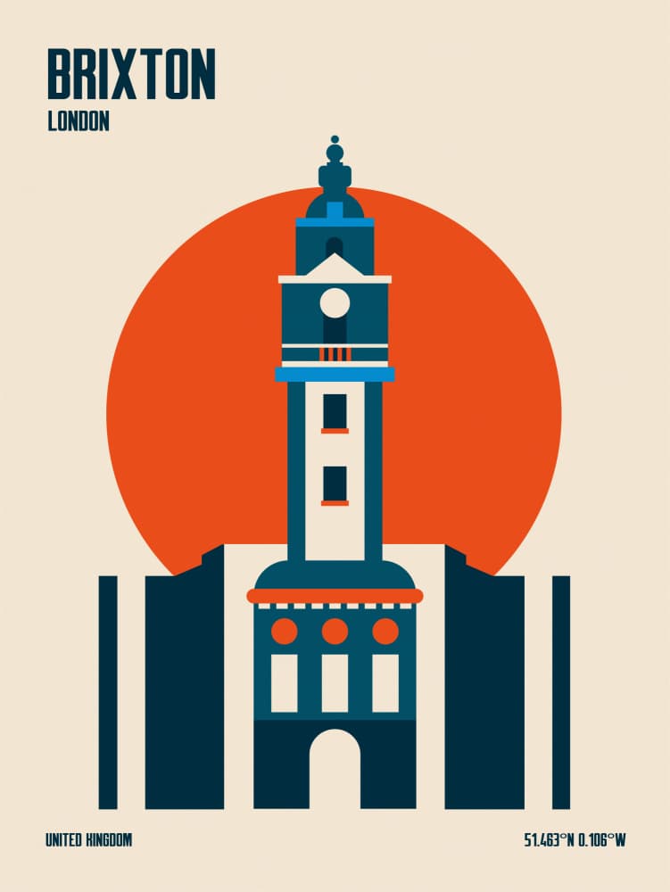 Brixton Clock Tower London by Retrodrome — canvas wall art
