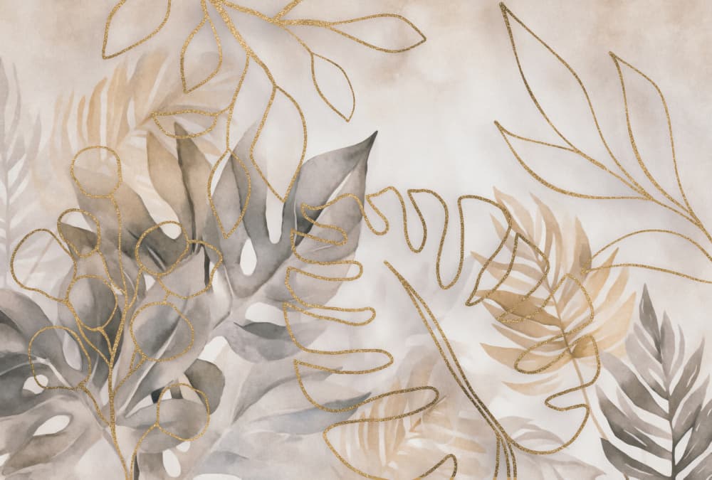 Golden Tropical Leaves by Andrea Haase — canvas wall art