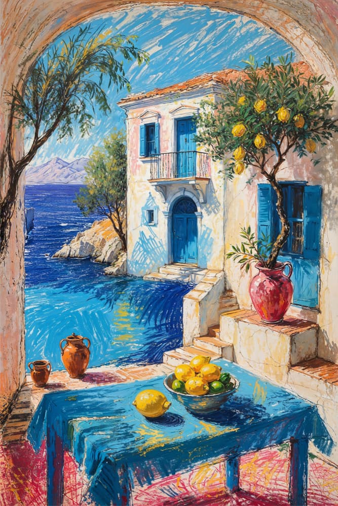 Mediterranean Lemon House by The Art Concept — canvas wall art