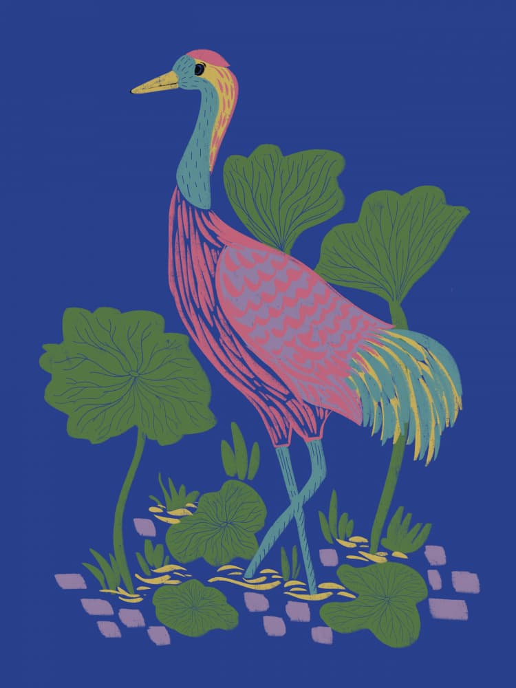 Vibrant Pond Crane by Nikita Jariwala — canvas wall art