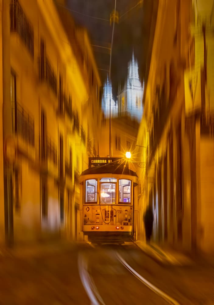Night Tram Golden Glow by Kenneth-Wei Zeng — canvas wall art