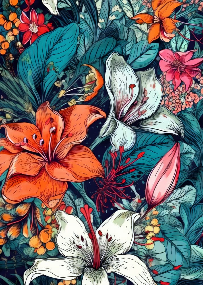 Vibrant Tropical Lilies by Justyna Jaszke — canvas wall art