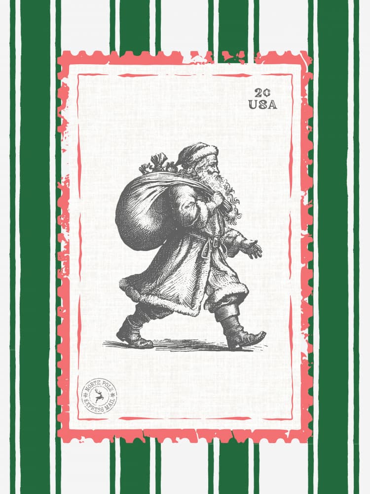 Vintage Santa Postage Stamp by Jolly and Dash — canvas wall art