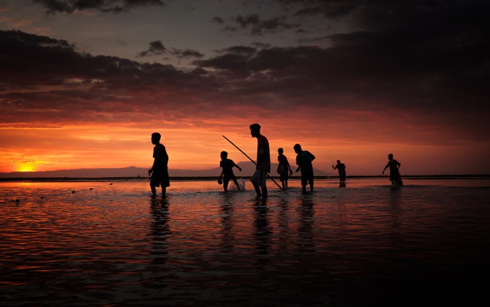 Sunset Fishing Silhouettes by Joao Galamba — canvas wall art