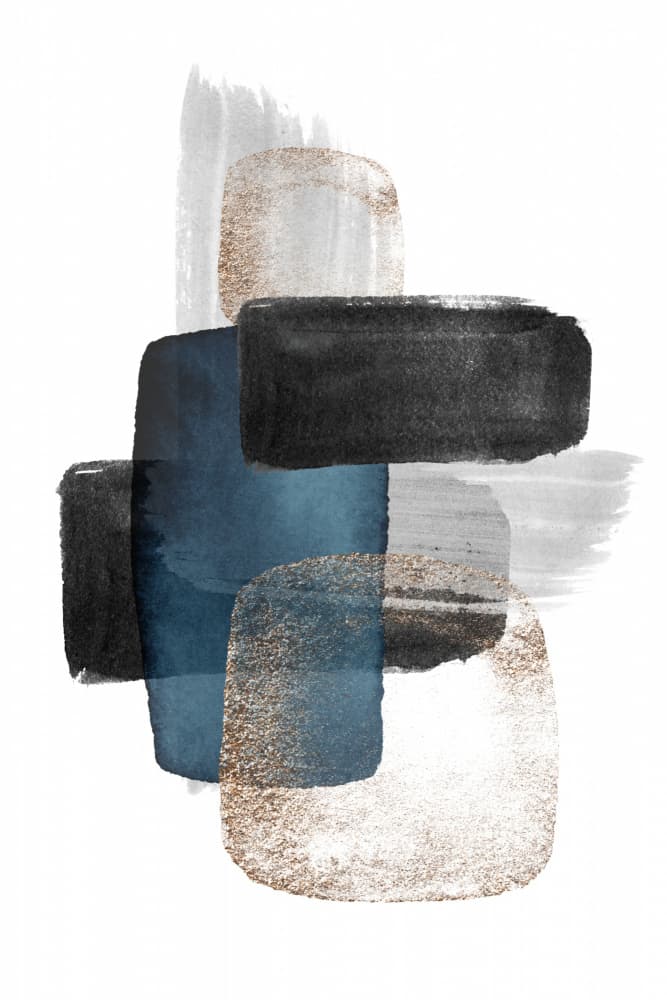 Abstract Blue Gold Blocks by Sally Ann Moss — canvas wall art