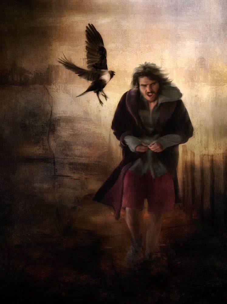 Man Confronts Raven by Charlaine Gerber — canvas wall art