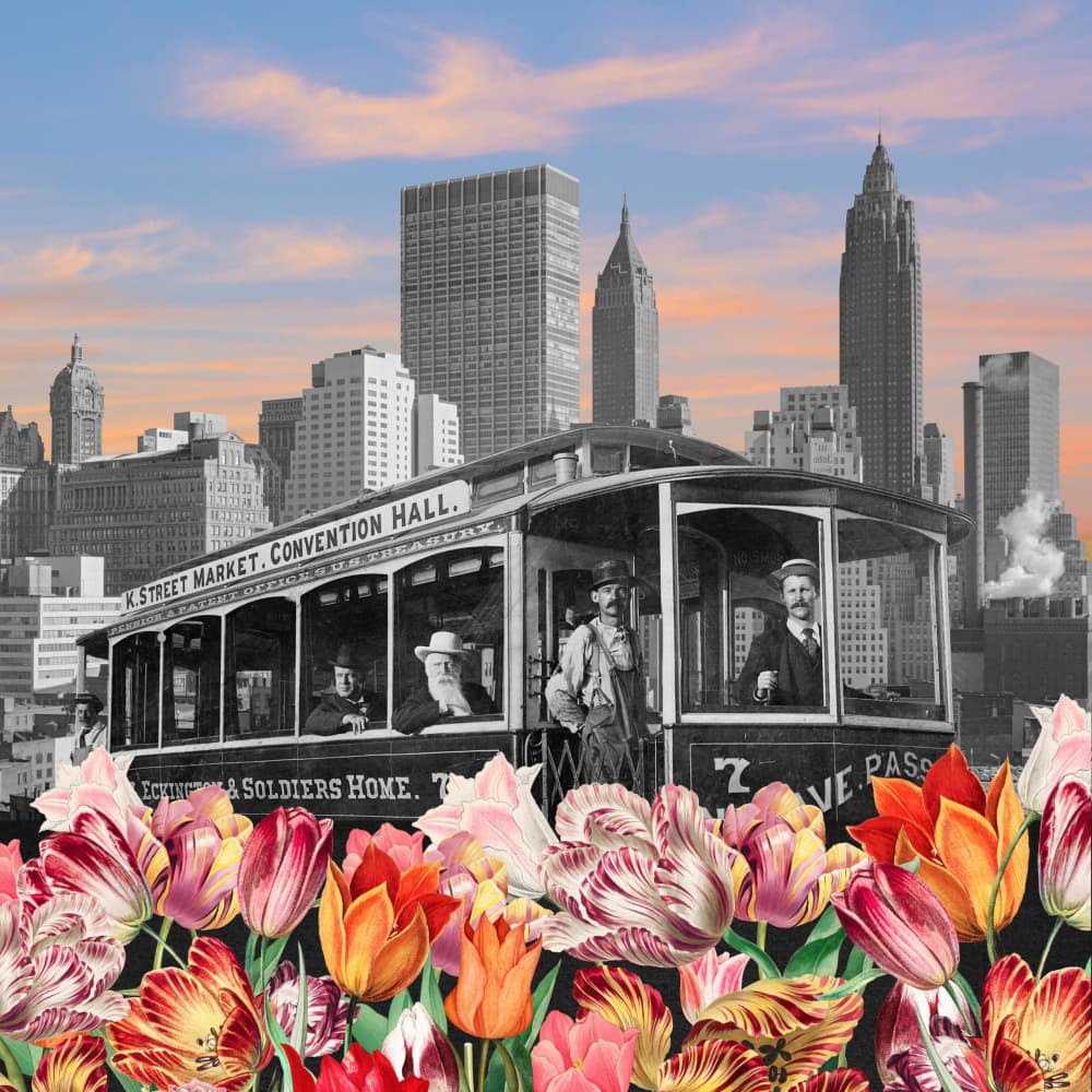 Surreal City Blooms by Marja van den Hurk — canvas wall art