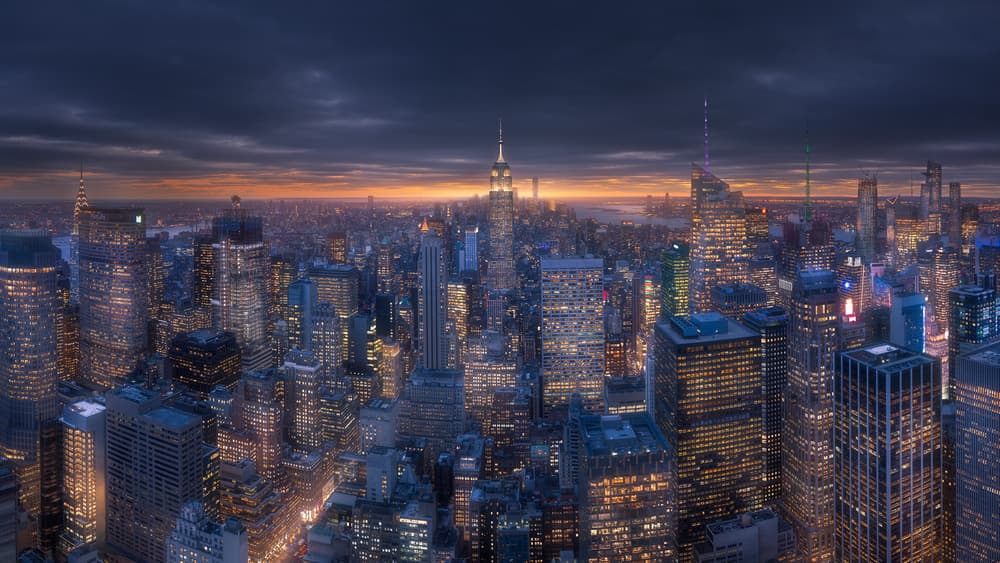 New York City Twilight Glow by Carlos F. Turienzo — canvas wall art