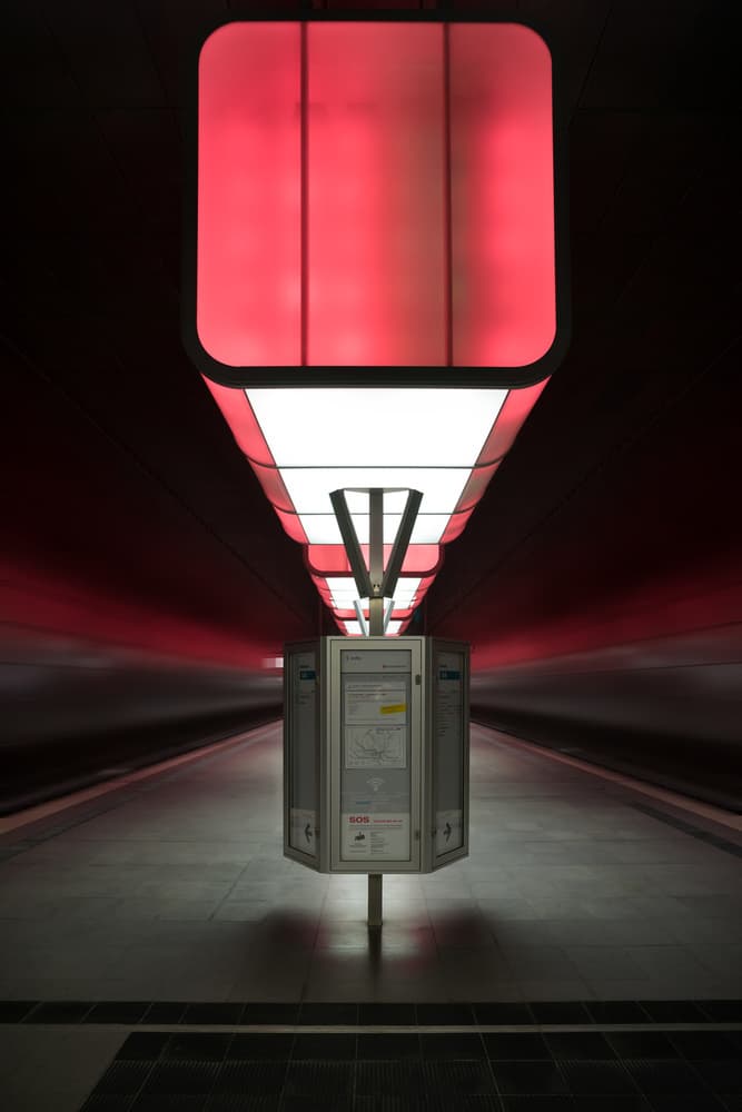 Red Lit Subway Station by Matthias Hefner — canvas wall art