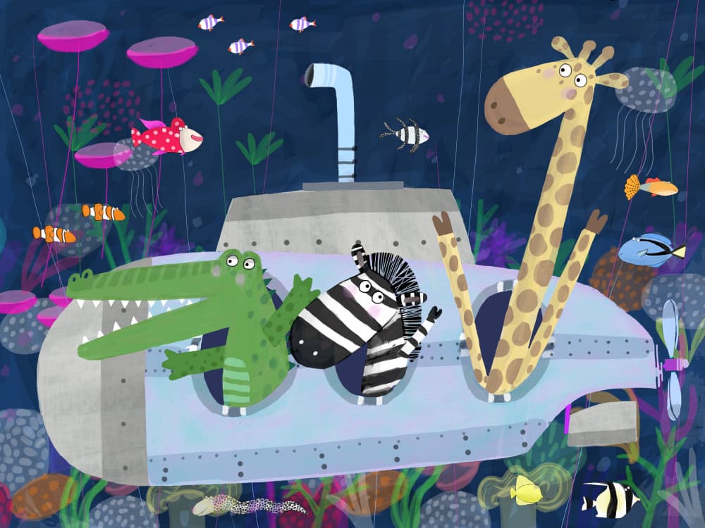 Animal Submarine Adventure by Carla Daly — canvas wall art