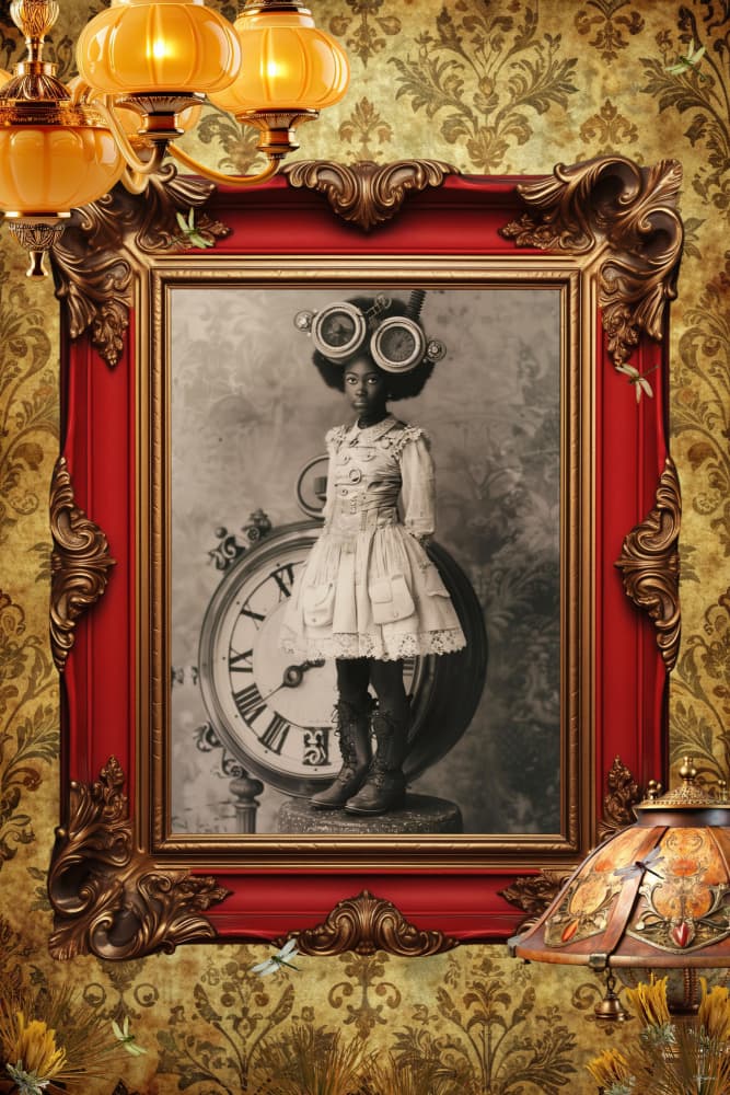 Steampunk Girl with Clock by Sue Skellern — canvas wall art
