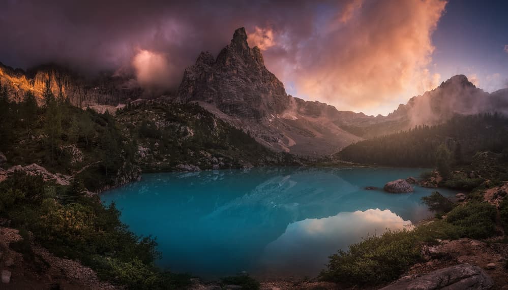 Majestic Alpine Lake Sunset by Carlos F. Turienzo — canvas wall art