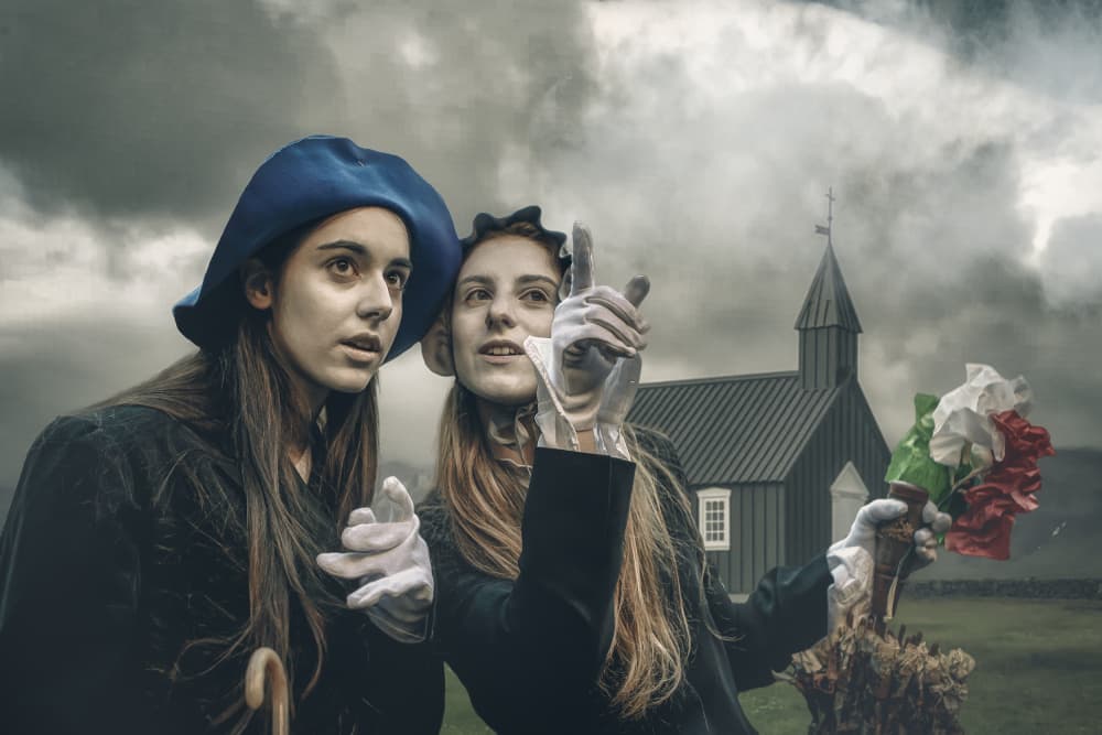 Two Women Dark Church by Pasquale Guerra — canvas wall art