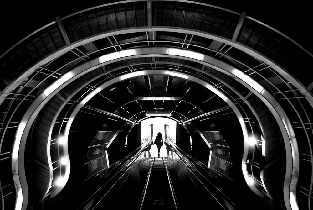 Urban Escalator Journey by Jorge Pimenta — canvas wall art