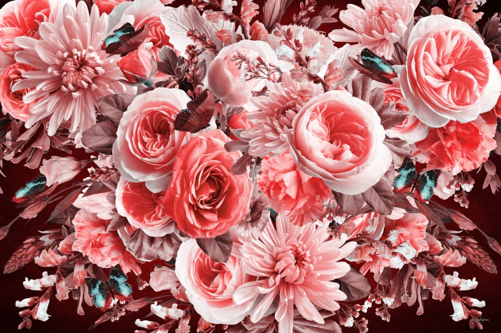 Rich Coral Floral Bouquet by Sue Skellern — canvas wall art