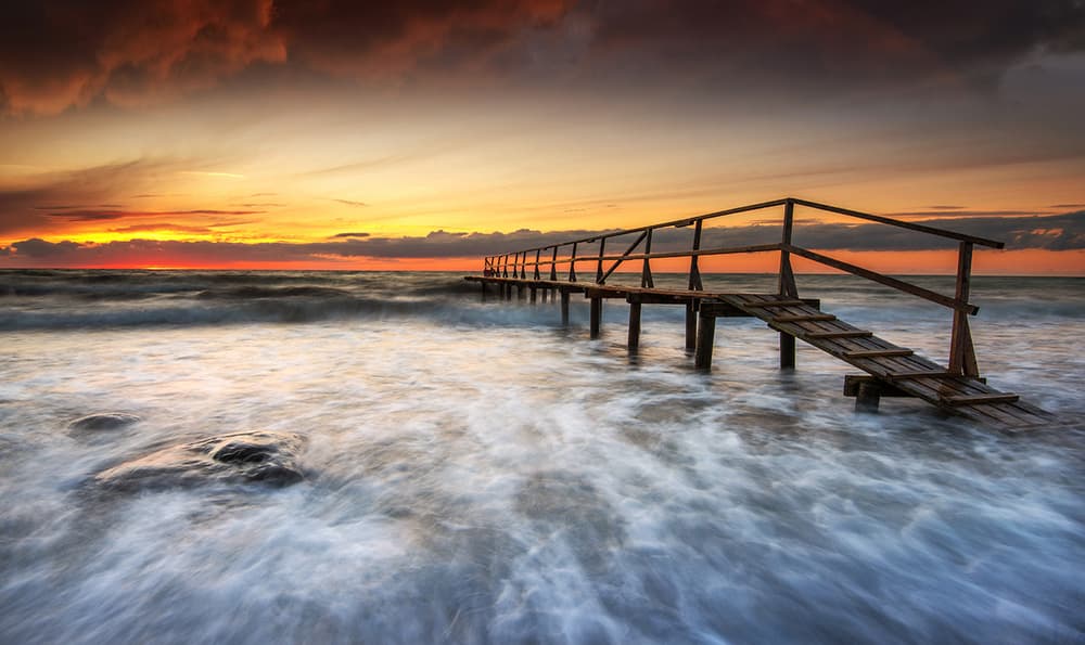 Smooth Water Pier Sunset by Keller — canvas wall art