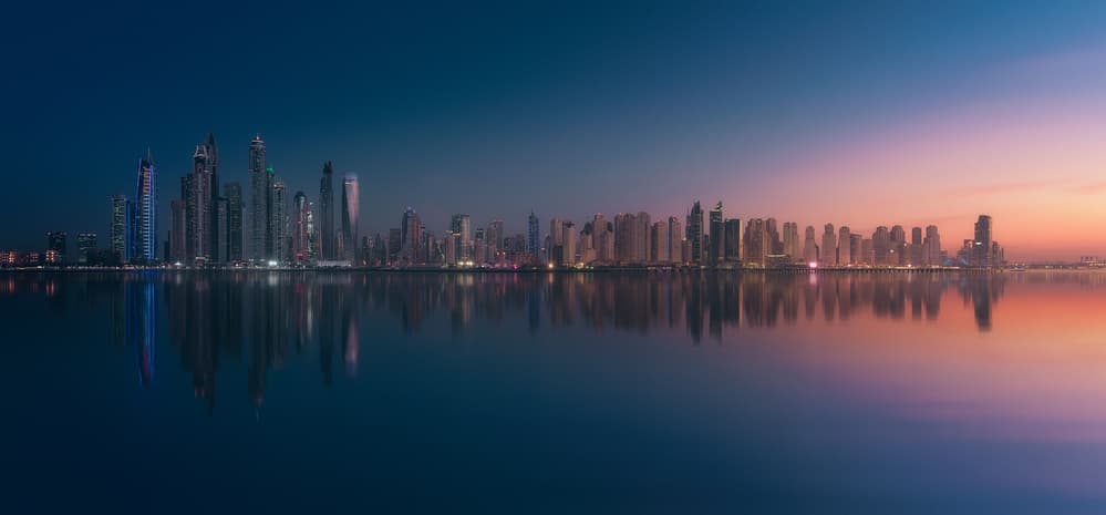 Twilight City Reflection by Javier de la Torre — canvas wall art