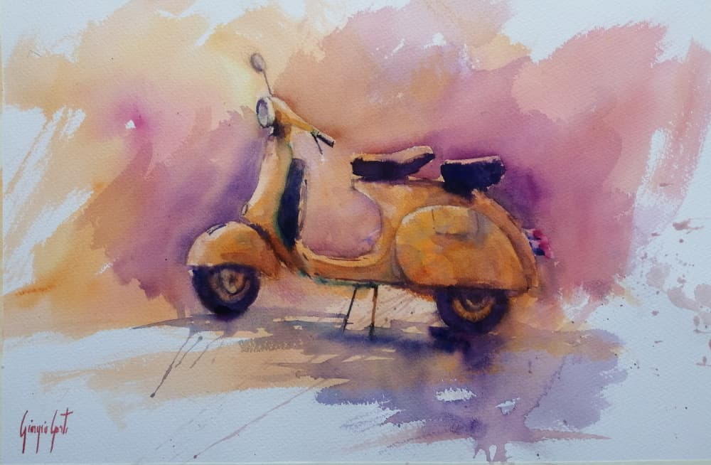 Golden Retro Scooter by Giorgio Gosti — canvas wall art
