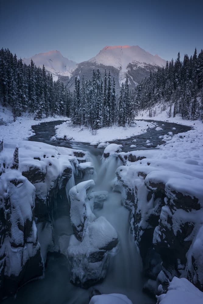 Snowy Mountain Waterfall by David Martin Castan — canvas wall art