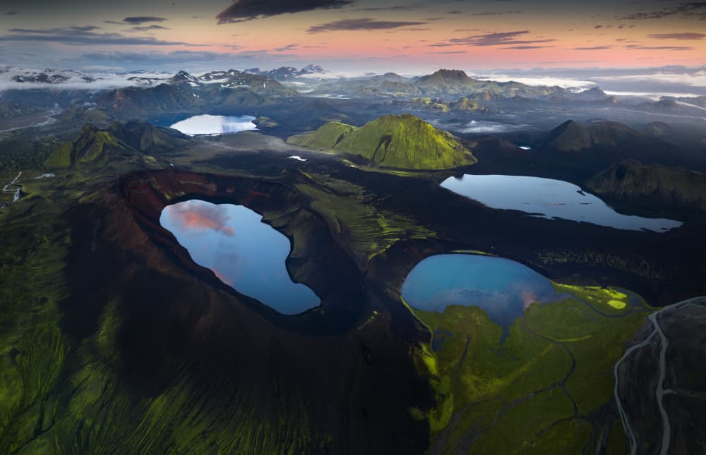 Mossy Crater Lakes Dawn by Karol Nienartowicz — canvas wall art