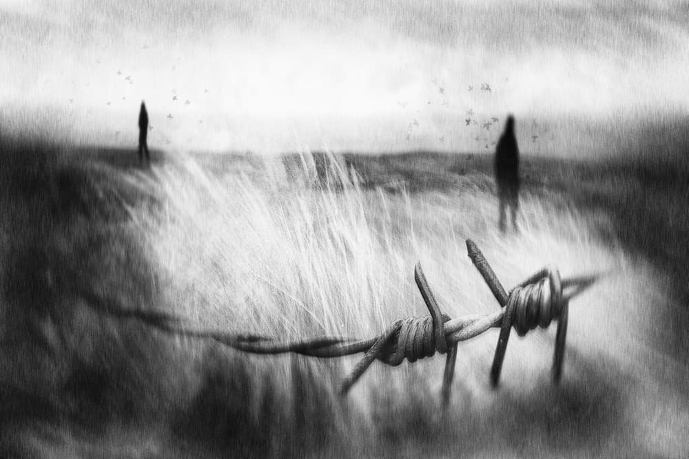 Distant Figures Barbed Wire by Gustav Davidsson — canvas wall art