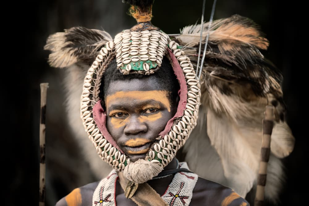 Indigenous Face Headdress by Trevor Cole — canvas wall art