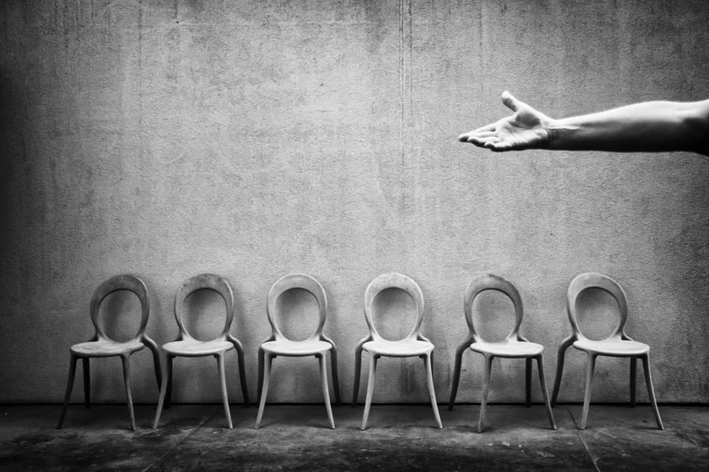 Open Hand Empty Chairs by Primož Kožuh — canvas wall art