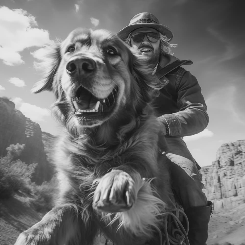 Joyful Cowboy and Dog by Andreas Magnusson — canvas wall art
