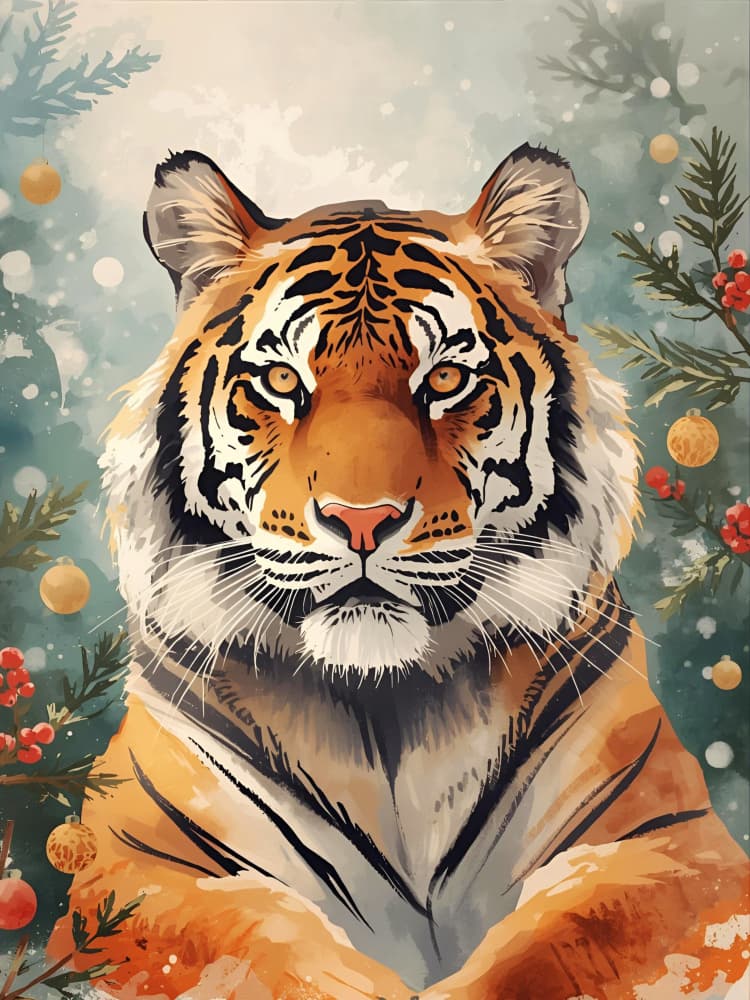 Regal Christmas Tiger by Ohkimiko — canvas wall art