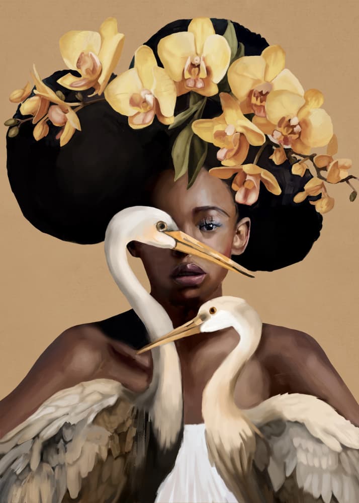 Orchid Woman With Egrets by Nadjaa — canvas wall art