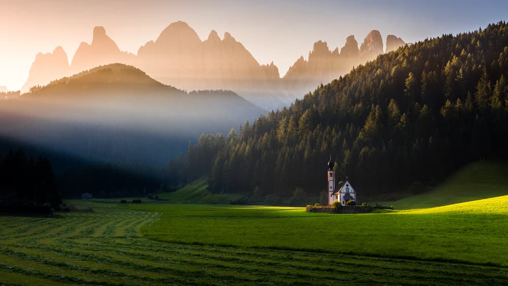Sunlit Mountain Church by Peter Svoboda MQEP — canvas wall art