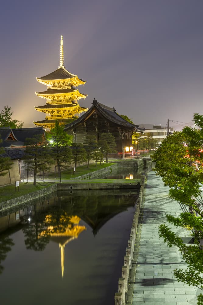 Nara Pagoda Night Reflection by Melanie Viola — canvas wall art