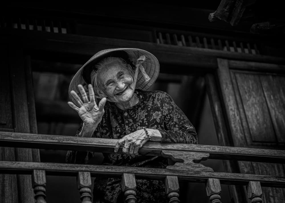 Happy Old Woman Waving by ADIREK M — canvas wall art