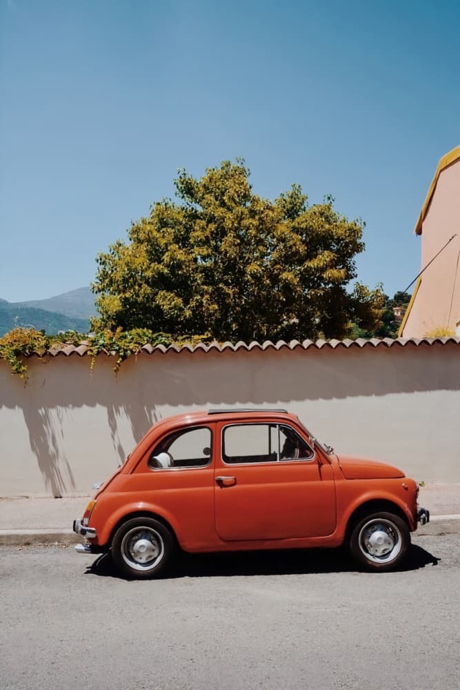 Charming Orange Vintage Car by Del Mundo Imagery — canvas wall art