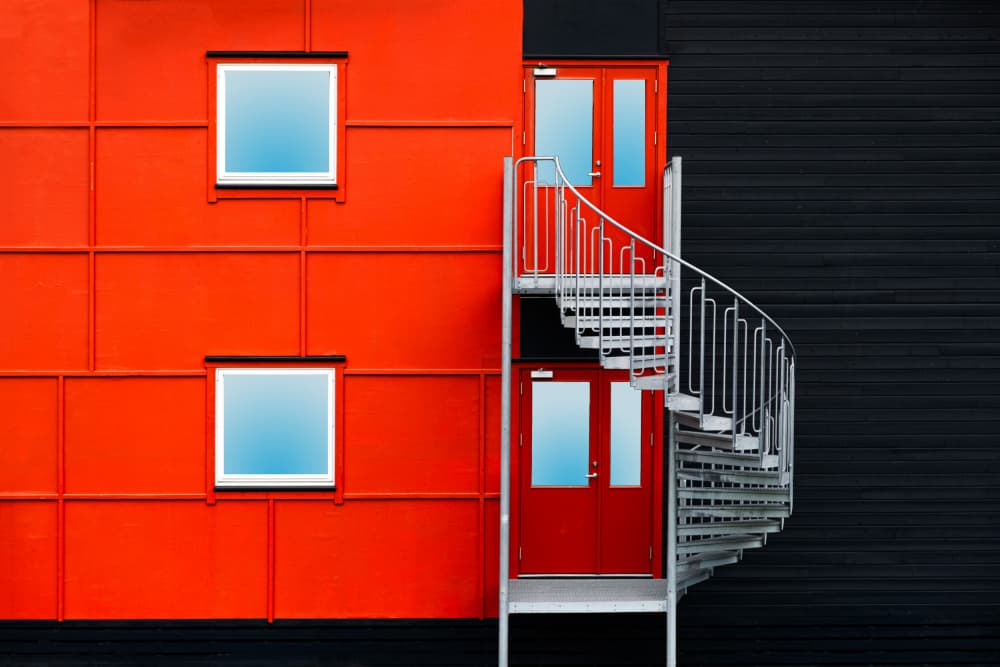 Bold Red Spiral Staircase by Rolf Endermann — canvas wall art