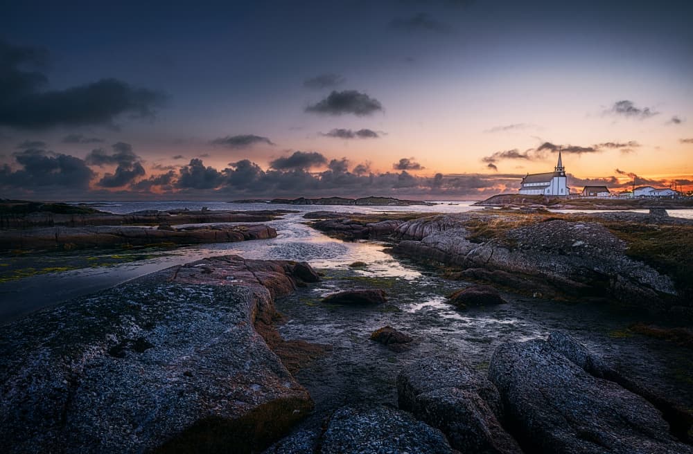 Coastal Church Twilight by Ben.C.L — canvas wall art