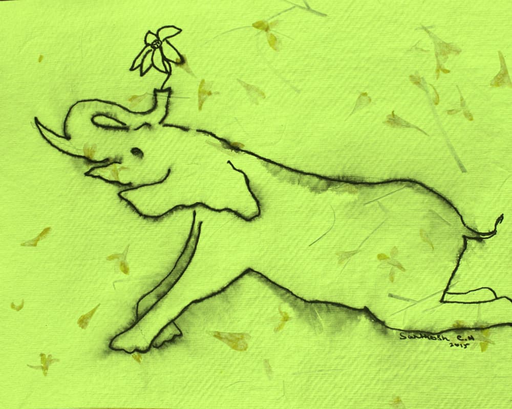 Happy Elephant With Flower by Santhosh ch — canvas wall art