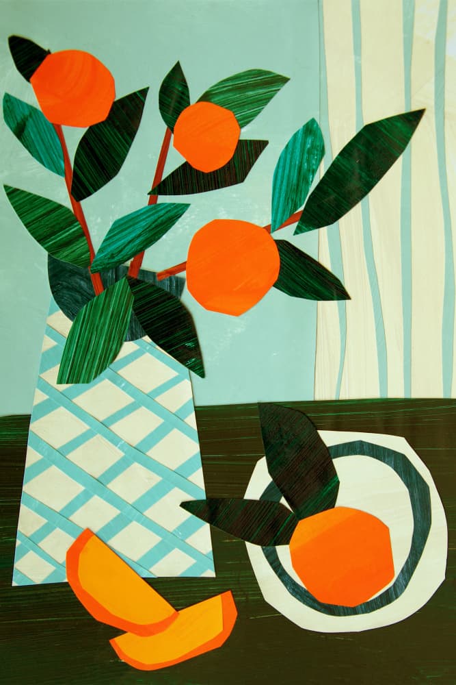 Orange Collage Still Life by Shelley Hampe — canvas wall art