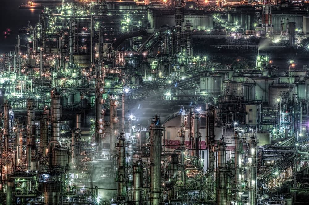 Industrial Night Lights by Tomoshi Hara — canvas wall art